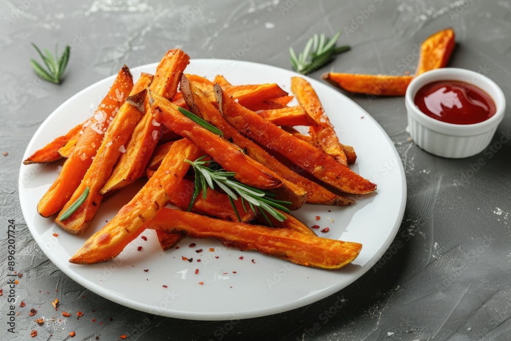 A plate of crispy roasted potatoes served with ketchup, perfect as a side dish or appetizer. Seasoned to taste and gluten-free, this vegetarian dish is both flavorful and healthy. A plate of crispy roasted potatoes served with ketchup, perfect as a side dish or appetizer. Seasoned to taste and gluten-free, this vegetarian dish is both flavorful and healthy.