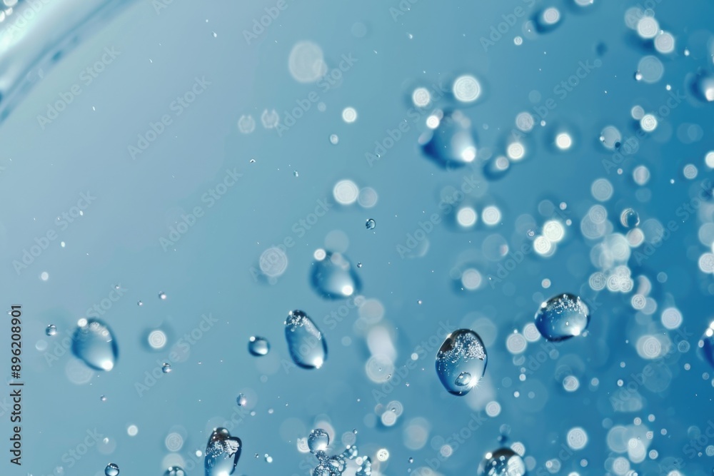 Clear water with bubbles and reflections on the surface. Close-up of a blue liquid sparkling in sunlight. Clear water with bubbles and reflections on the surface. Close-up of a blue liquid sparkling in sunlight.