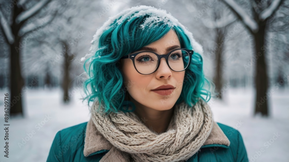 Winter wonderland teal-haired woman with glasses, 50mm Winter wonderland teal-haired woman with glasses, 50mm