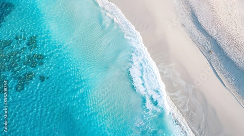 Aerial View of Turquoise Ocean Waves Meeting