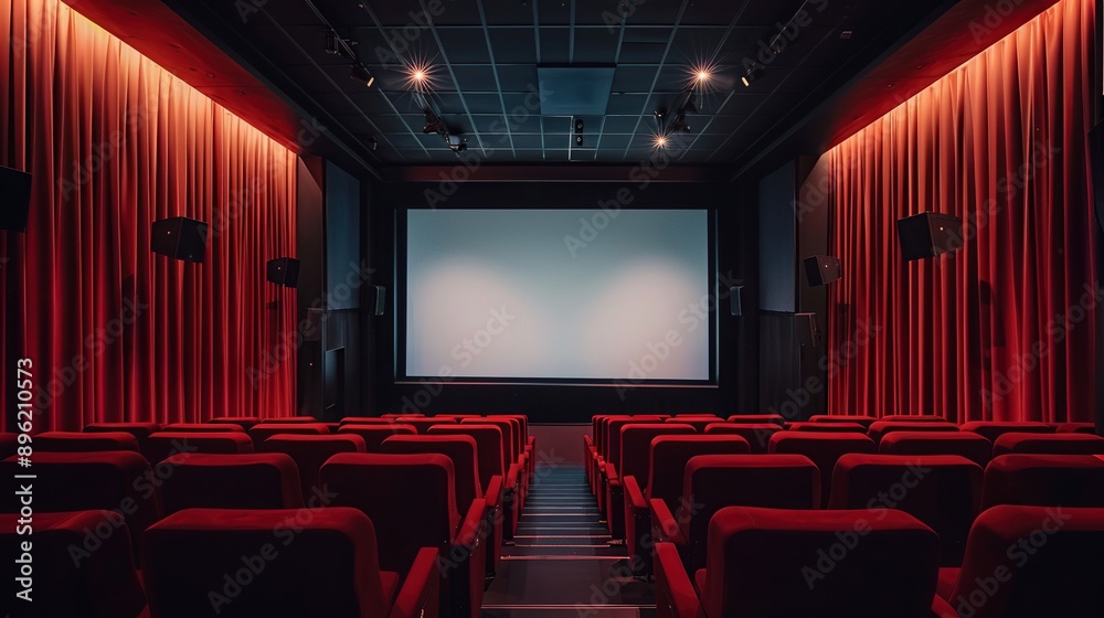 Empty modern cinema. Created with Generative AI Empty modern cinema. Created with Generative AI