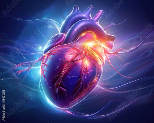 Illustration of a human heart showing a leaking heart valve, highlighting the condition close up, medical detail, vibrant, Fusion, anatomical backdrop.