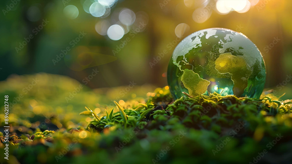 Crystal globe on green moss, ESG co2 emission Environment Social and Governance, World sustainable environment, business investment fund. Crystal globe on green moss, ESG co2 emission Environment Social and Governance, World sustainable environment, business investment fund.