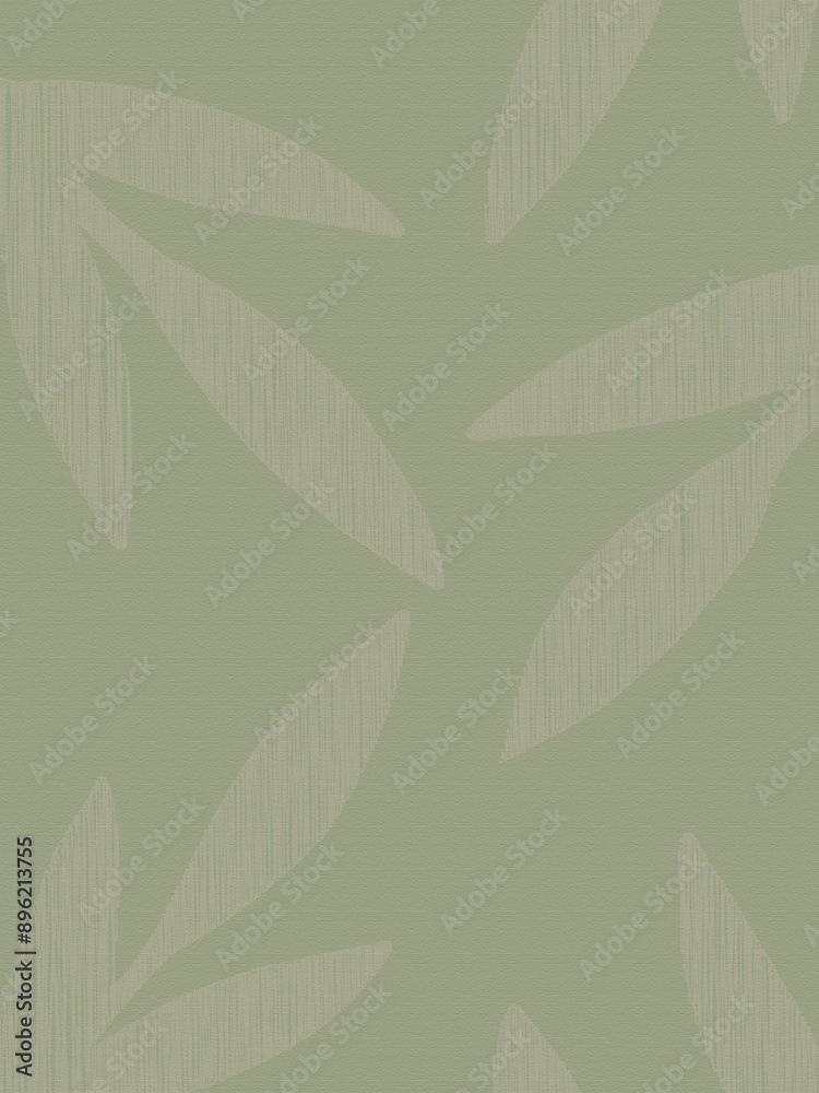 Fototapeta premium Sketched leaves pattern on a neutral green background