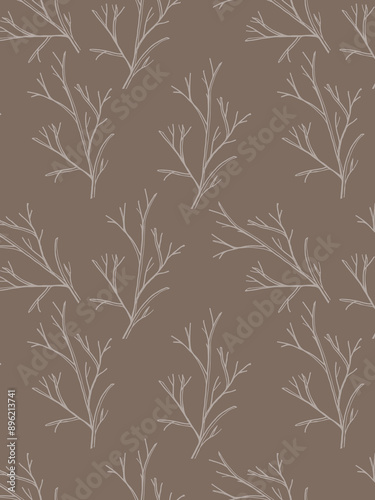 Minimalist and nature-inspired hand draw branches on a  brown background