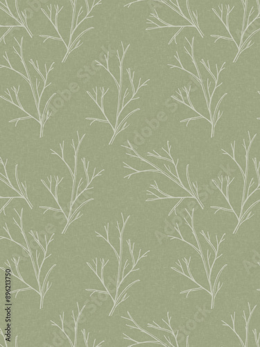 Minimalist and nature-inspired hand draw branches on a  green background