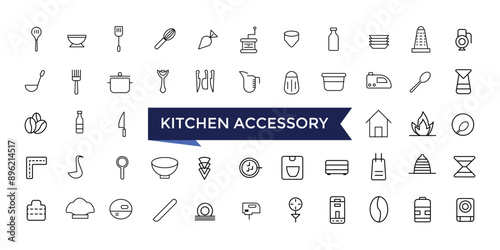 Kitchen Accessory Icon set with editable stroke collection for web and ui. Line icons pack. Vector illustration.
