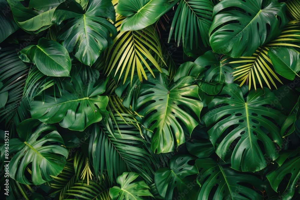 Tropical Leaves Background with Lush Greenery Tropical Leaves Background with Lush Greenery