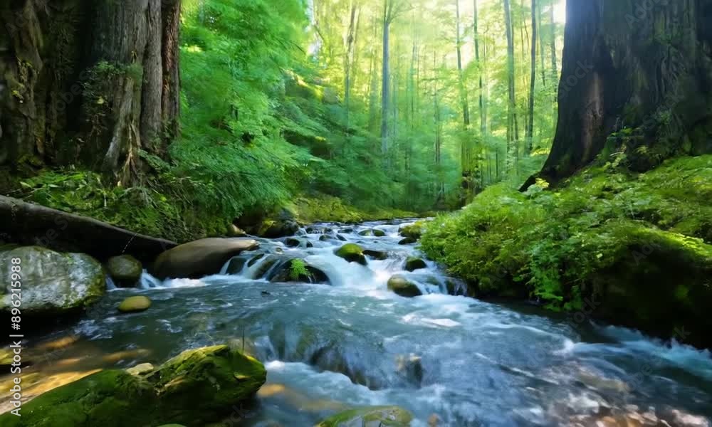 A serene forest with a flowing stream. 4K Video A serene forest with a flowing stream. 4K Video