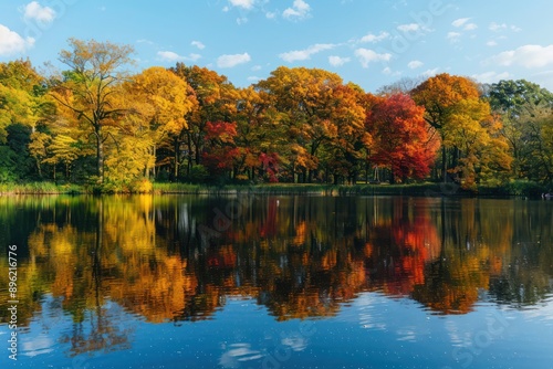 autumn trees reflected in water