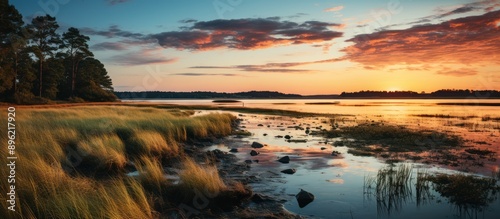 panoramic view of the river and estuary at sunset