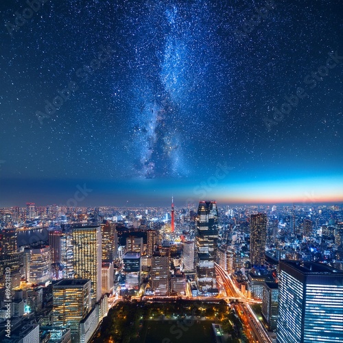 Wallpaper Mural The night sky over the city, with stars twinkling in the dark blue background.  Torontodigital.ca