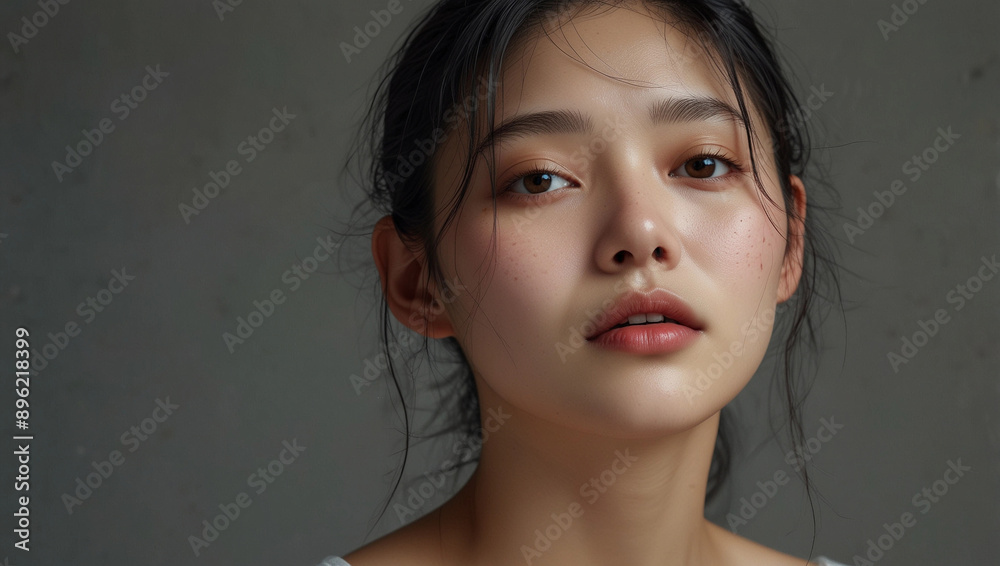 Attractive Japanese Chinese Korean asian woman with flawless luminous skin promoting beauty industry care product Attractive Japanese Chinese Korean asian woman with flawless luminous skin promoting beauty industry care product