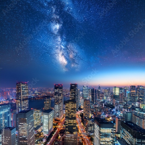 Wallpaper Mural The night sky over the city, with stars twinkling in the dark blue background.  Torontodigital.ca