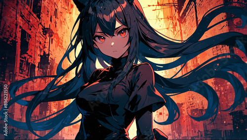 Charming enchanting anime female character fairy witch superhero supernatural person with fancy hair