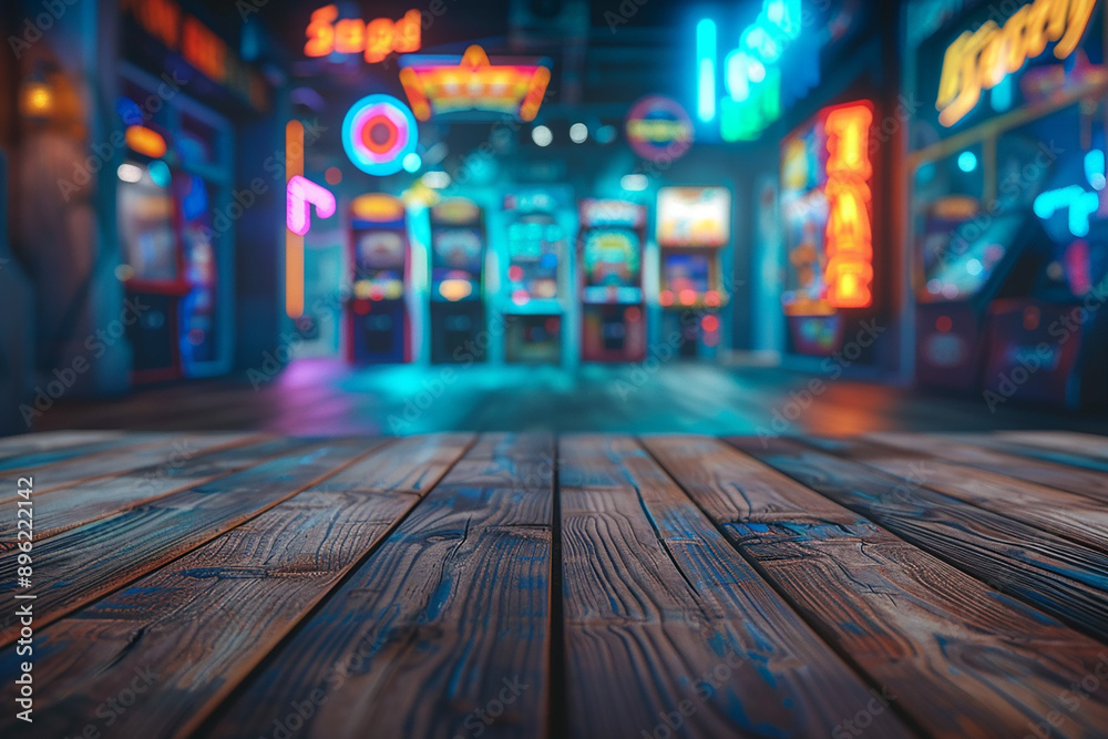 An arcade with neon lights and game machines, evoking a nostalgic and vibrant atmosphere. An arcade with neon lights and game machines, evoking a nostalgic and vibrant atmosphere.