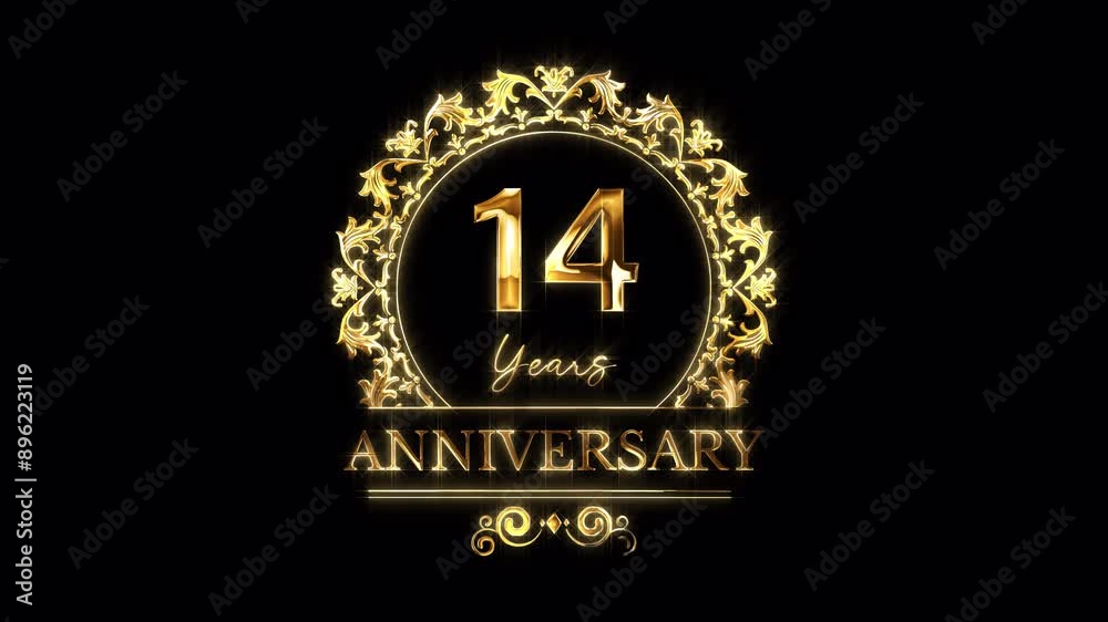 14th Anniversary Celebration. Happy 14 Years Anniversary Animation in Gold Color on the Transparent Background, Alpha Channel. Great for greetings, celebrations, events, and gifts. 14th Anniversary Celebration. Happy 14 Years Anniversary Animation in Gold Color on the Transparent Background, Alpha Channel. Great for greetings, celebrations, events, and gifts.