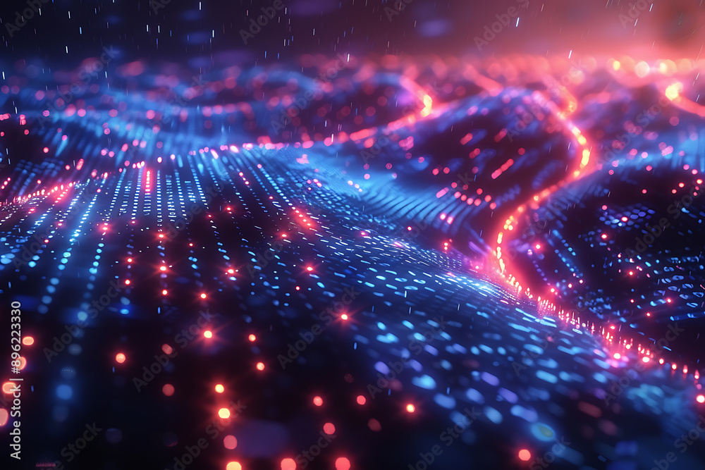 Obraz premium A binary background with dark blue and touches of neon highlights creating a technological and futuristic aesthetic