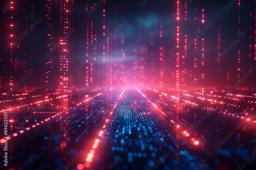 Fototapeta premium A binary background with dark blue and touches of neon highlights creating a technological and futuristic aesthetic