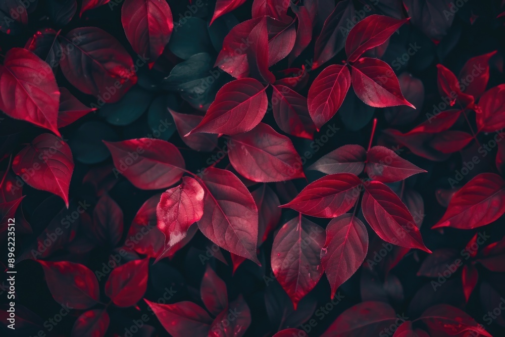 A detailed view of a cluster of bright red autumn leaves A detailed view of a cluster of bright red autumn leaves