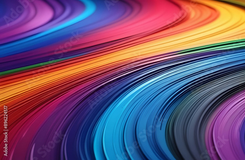 Volumetric paint strokes of multicolored color close. A background of rainbow lines drawn with thick paint.