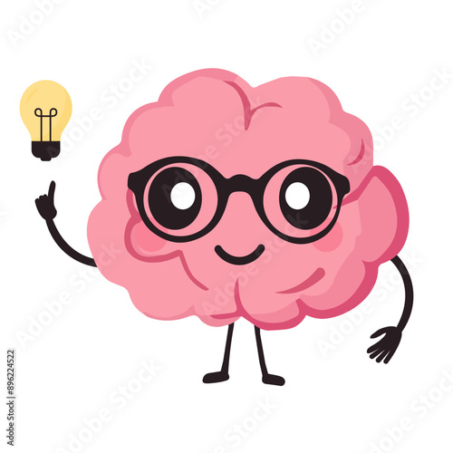 Wallpaper Mural Happy cute brain with light bulb. Vector cartoon character in flat style isolated on white background. Torontodigital.ca