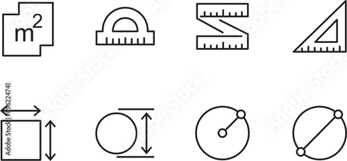 Measure Set of Vector Line Icons. Editable Stroke. Vector Illustration.