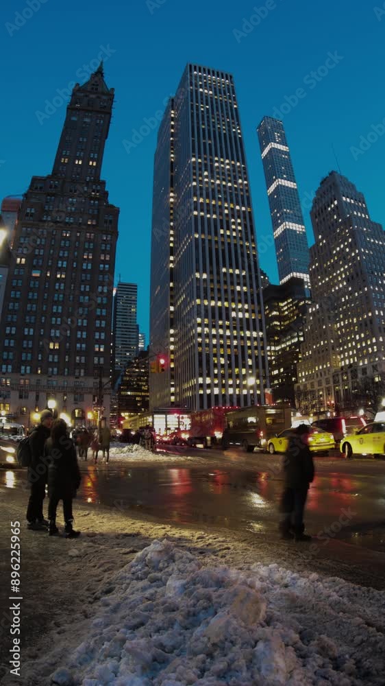NYC Manhattan winter intersection vertical NYC Manhattan winter intersection vertical