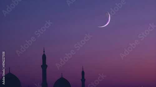 Crescent Moon over Mosque Silhouette