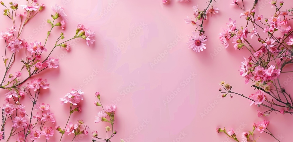 Fototapeta premium Pink Floral Frame on a Soft Background