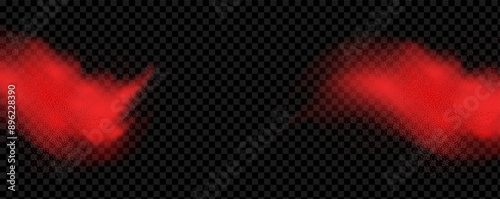 Spicy burst powder. Splashes of red pepper explosion. Overlay effect of chili or paprika spice splatters. Vector realistic illustration of hot, dried spices