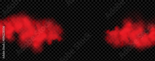 Spicy burst powder. Splashes of red pepper explosion. Overlay effect of chili or paprika spice splatters. Vector realistic illustration of hot, dried spices