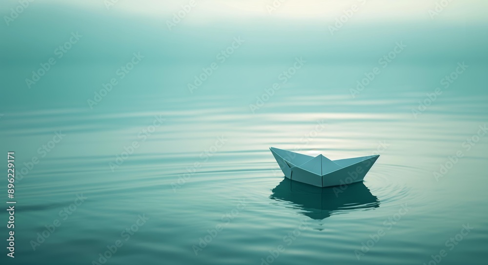 A paper boat floating on calm water symbolizing tranquility. A paper boat floating on calm water symbolizing tranquility.