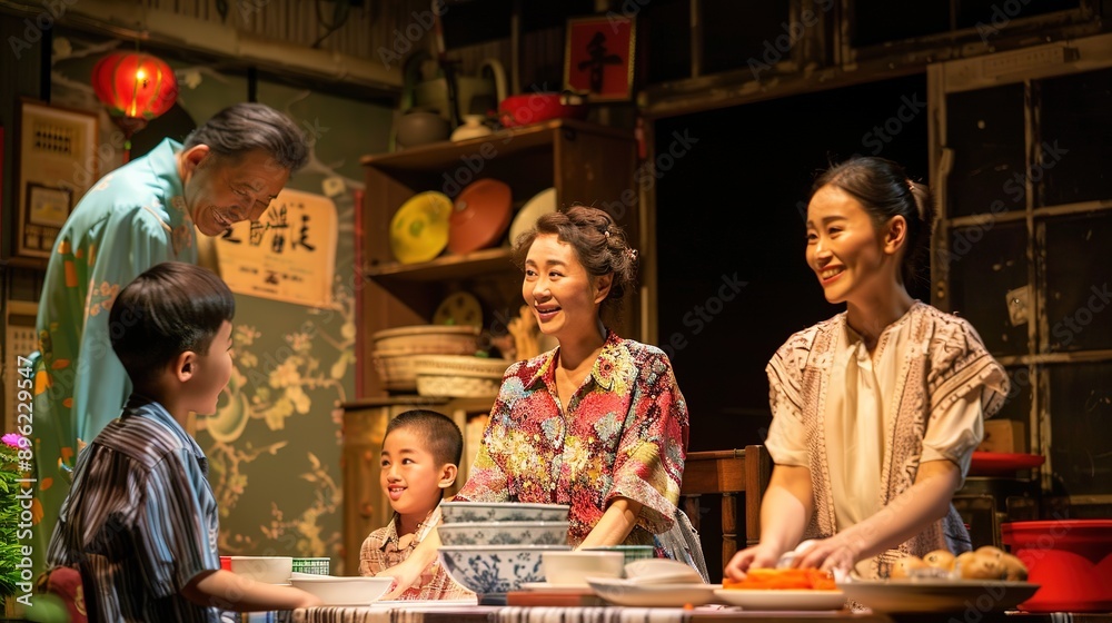 Happy family enjoying a meal together at home Happy family enjoying a meal together at home