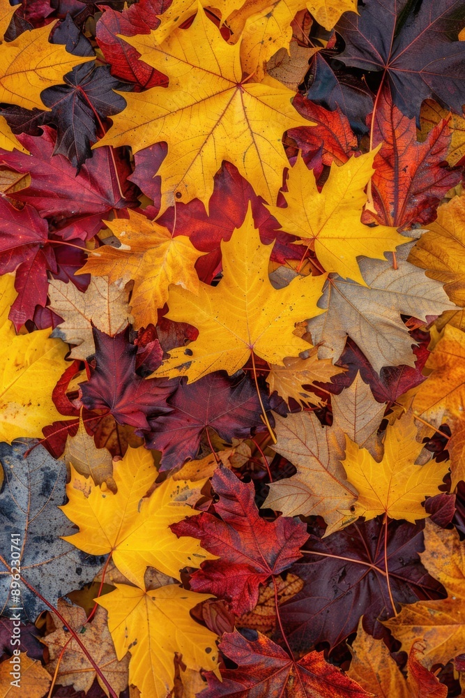 A pile of autumn leaves scattered on the ground A pile of autumn leaves scattered on the ground