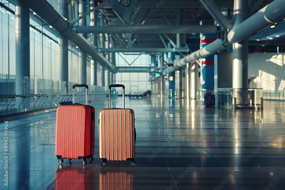 Two suitcases in modern airport terminal Two suitcases in modern airport terminal