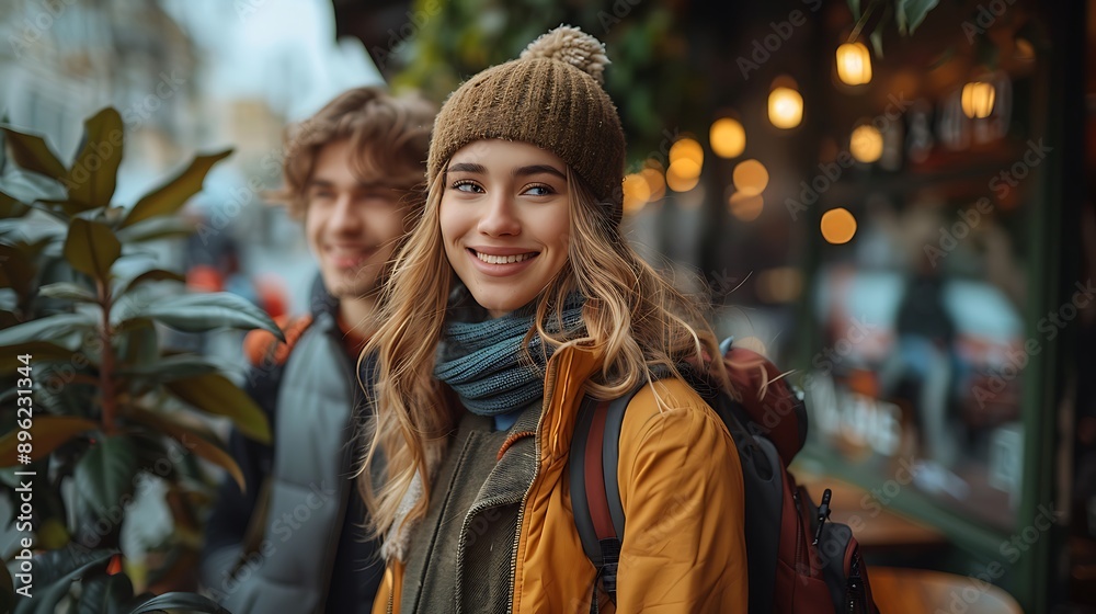 A realistic photograph, 8K resolution, shot on professional DSLR camera, tack-sharp focus, exquisite detail, high dynamic range, A bright image of friends walking together at a cafe, smiling A realistic photograph, 8K resolution, shot on professional DSLR camera, tack-sharp focus, exquisite detail, high dynamic range, A bright image of friends walking together at a cafe, smiling