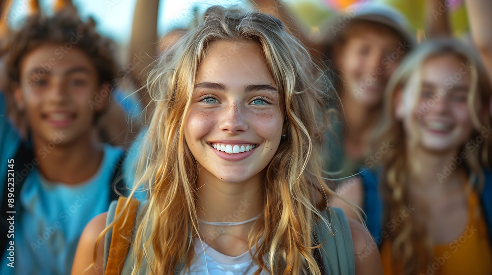 A realistic photograph, 8K resolution, shot on professional DSLR camera, tack-sharp focus, exquisite detail, high dynamic range,A vibrant picture of friends celebrating together at school, in 