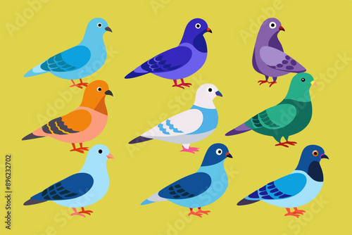  A set of bunches of beautiful pigeons vector art illustration