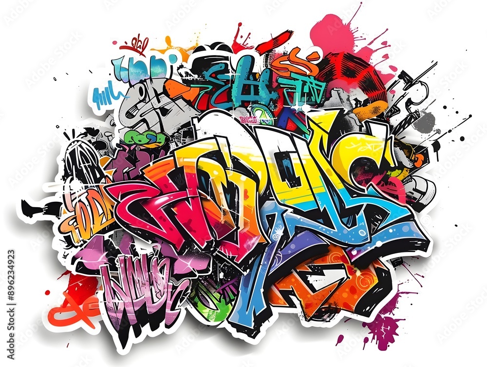 Stylish Streetwear Graffiti Sticker Design for T shirt or Background Stylish Streetwear Graffiti Sticker Design for T shirt or Background