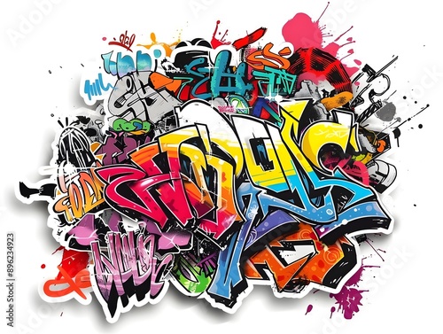 Stylish Streetwear Graffiti Sticker Design for T shirt or Background