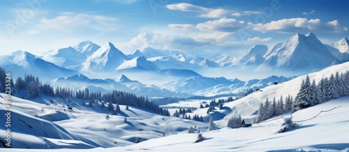 Snow landscape in winter mountains © MBRAMO