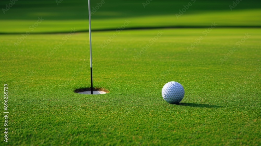 Obraz premium Golf ball poised near the hole on a perfectly manicured green grass course