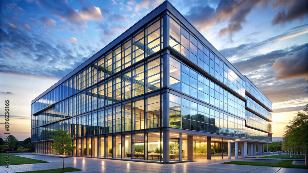 captivating image of a modern office building with a sleek glass facade that epitomizes contemporary architecture. captivating image of a modern office building with a sleek glass facade that epitomizes contemporary architecture.