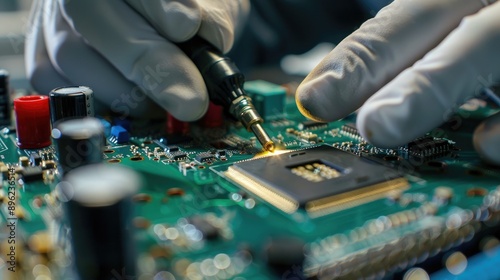 A technician applying a protective coating to computer hardware components to ensure durability and resistance to corrosion. photo