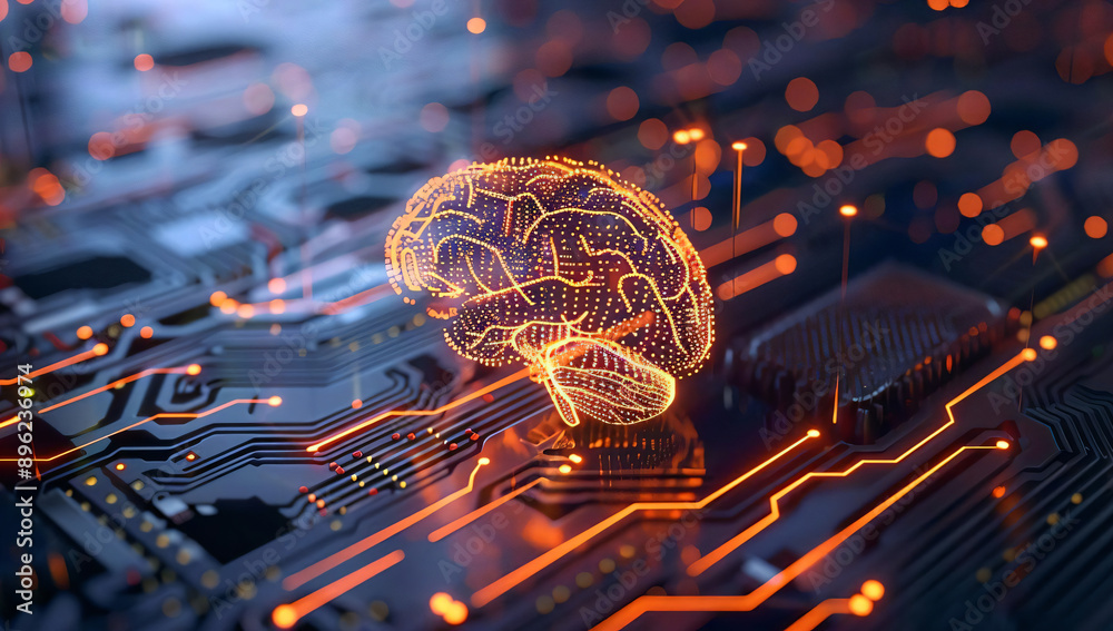 Artificial Intelligence Brain on Circuit Board. Artificial Intelligence Brain on Circuit Board.