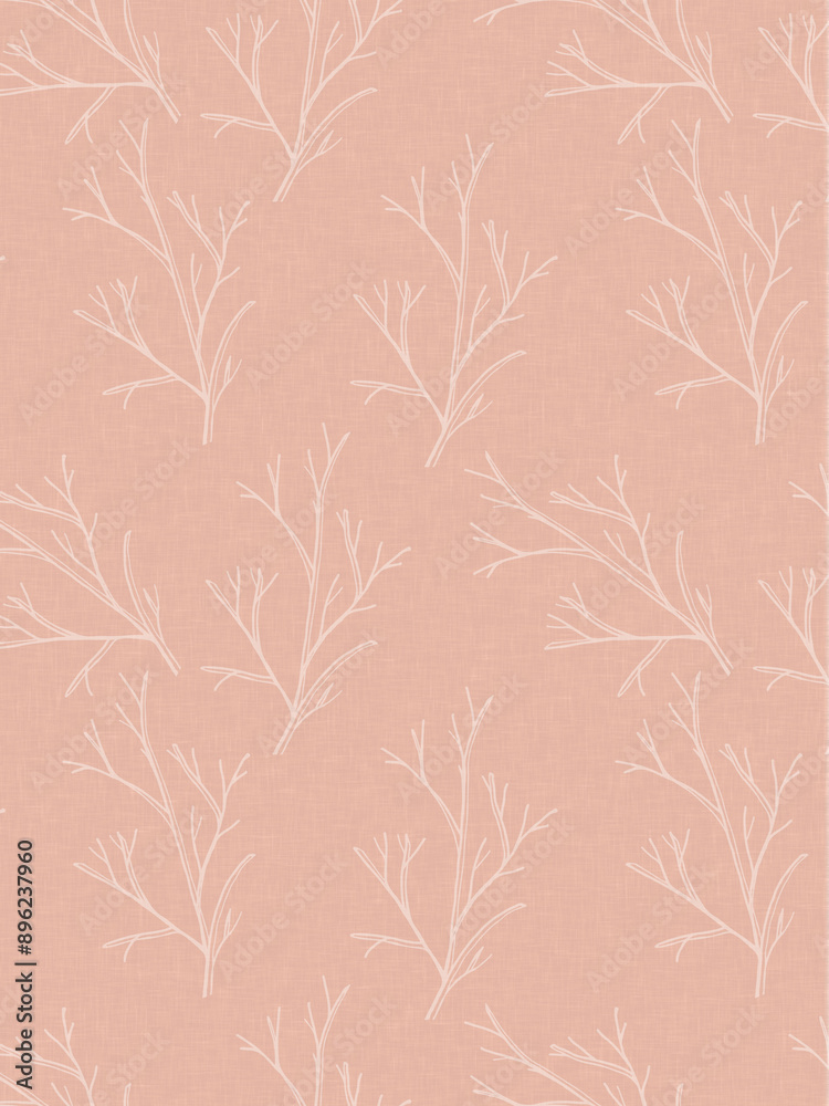 Fototapeta premium Minimalist and nature-inspired hand draw branches on a light pink background