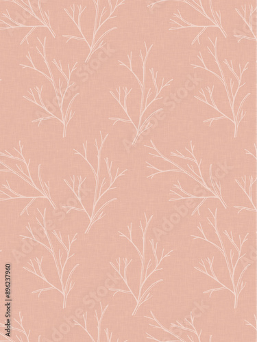 Minimalist and nature-inspired hand draw branches on a light pink background