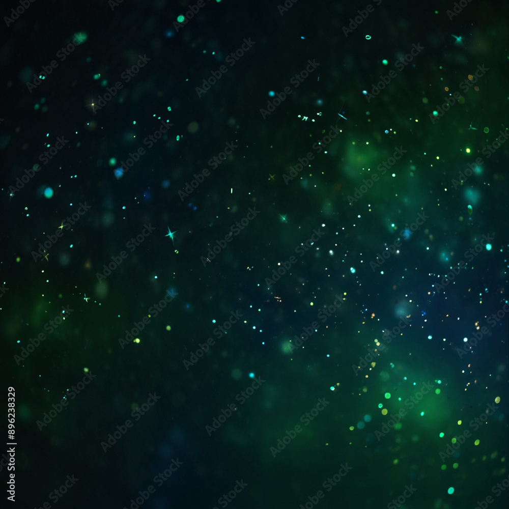 Naklejka premium a blurry image of a green and blue background with small stars. Colorful stars background. Green and orange colored stars