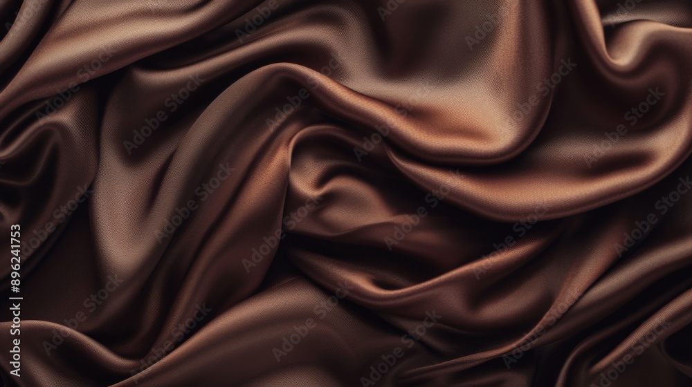Luxurious texture of chocolate-colored silk fabric